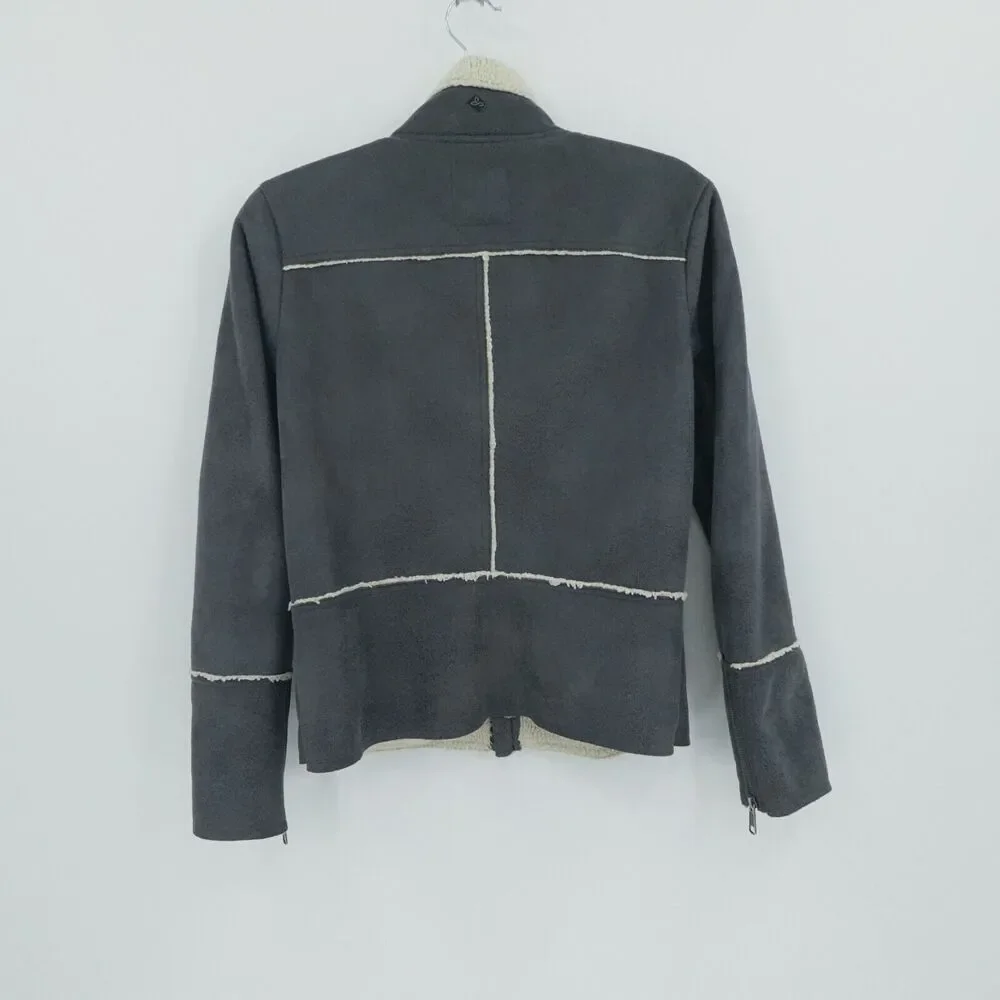 Prana Jacket Womens Small Gray‎ Faux Suede Sherpa Lined Esme Moto Boho Gorp